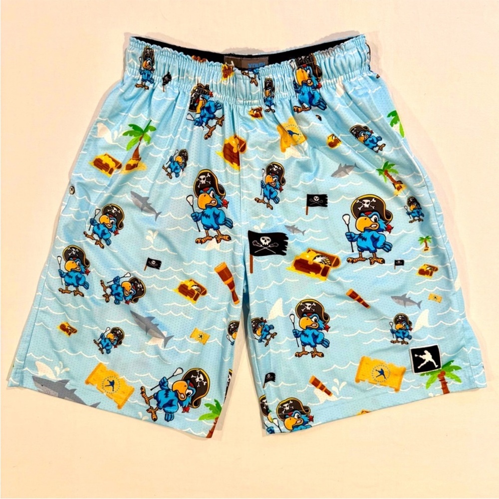 Lacrosse Unlimited Pirates Parrots Shorts Boys XL Youth Lax Summer Sharks Blue